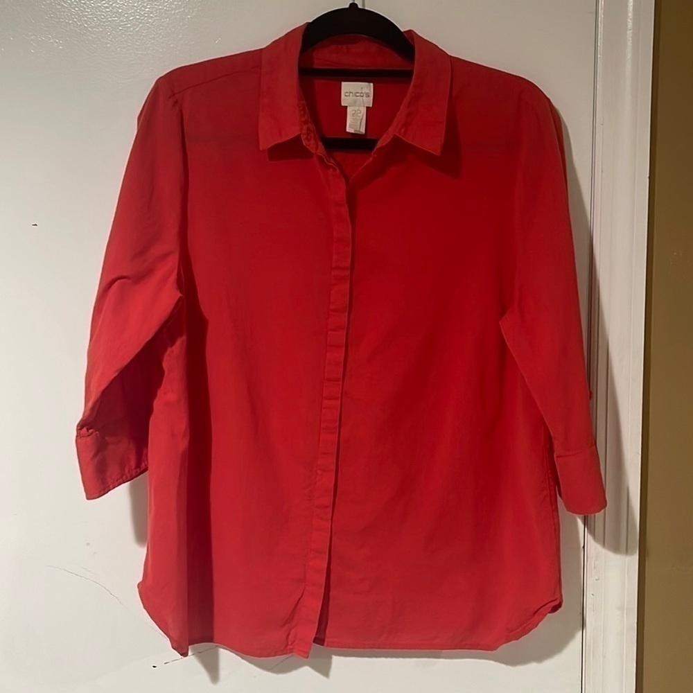 Chico’s Womens 3/4 Sleeves Length Button Down Blouse Sz 2P, Very Good Co…